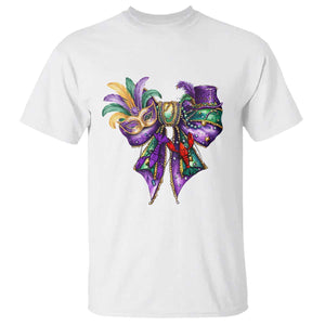 Coquette Bow Mardi Gras T Shirt New Orleans Carnival Beads Mask Crawfish TS09 White Print Your Wear