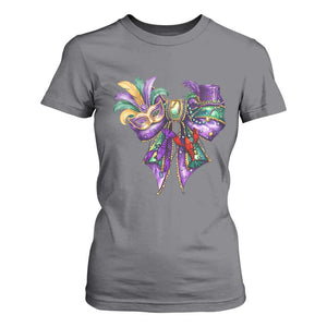 Coquette Bow Mardi Gras T Shirt For Women New Orleans Carnival Beads Mask Crawfish TS09 Charcoal Print Your Wear