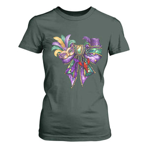 Coquette Bow Mardi Gras T Shirt For Women New Orleans Carnival Beads Mask Crawfish TS09 Dark Forest Green Print Your Wear