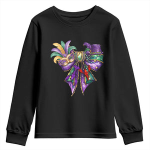 Coquette Bow Mardi Gras Youth Sweatshirt New Orleans Carnival Beads Mask Crawfish TS09 Black Print Your Wear