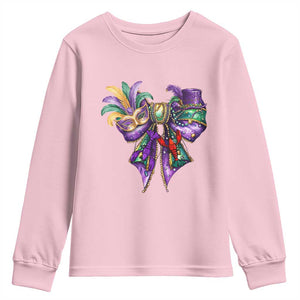 Coquette Bow Mardi Gras Youth Sweatshirt New Orleans Carnival Beads Mask Crawfish TS09 Light Pink Print Your Wear