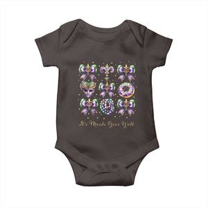 Coquette Bow Mardi Gras Baby Onesie It's Mardi Gras Y'all Fleur De Lis Mask TS09 Dark Chocolate Print Your Wear