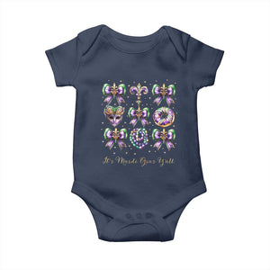 Coquette Bow Mardi Gras Baby Onesie It's Mardi Gras Y'all Fleur De Lis Mask TS09 Navy Print Your Wear