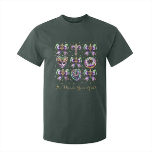 Coquette Bow Mardi Gras T Shirt For Kid It's Mardi Gras Y'all Fleur De Lis Mask TS09 Dark Forest Green Print Your Wear