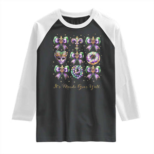 Coquette Bow Mardi Gras Raglan Shirt It's Mardi Gras Y'all Fleur De Lis Mask TS09 Black White Print Your Wear
