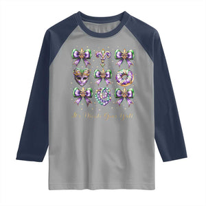 Coquette Bow Mardi Gras Raglan Shirt It's Mardi Gras Y'all Fleur De Lis Mask TS09 Sport Gray Navy Print Your Wear