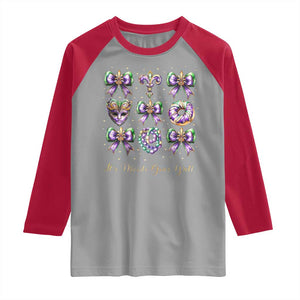 Coquette Bow Mardi Gras Raglan Shirt It's Mardi Gras Y'all Fleur De Lis Mask TS09 Sport Gray Red Print Your Wear