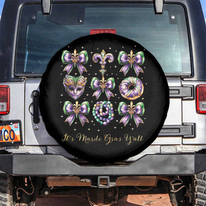 Coquette Bow Mardi Gras Spare Tire Cover It's Mardi Gras Y'all Fleur De Lis Mask TS09 No hole Black Print Your Wear
