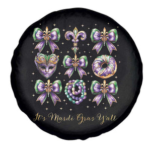 Coquette Bow Mardi Gras Spare Tire Cover It's Mardi Gras Y'all Fleur De Lis Mask TS09 Print Your Wear