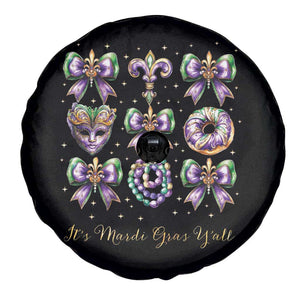 Coquette Bow Mardi Gras Spare Tire Cover It's Mardi Gras Y'all Fleur De Lis Mask TS09 Print Your Wear