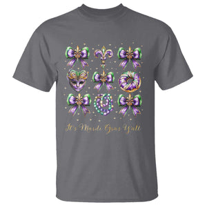 Coquette Bow Mardi Gras T Shirt It's Mardi Gras Y'all Fleur De Lis Mask TS09 Charcoal Print Your Wear