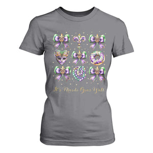 Coquette Bow Mardi Gras T Shirt For Women It's Mardi Gras Y'all Fleur De Lis Mask TS09 Charcoal Print Your Wear