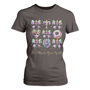 Coquette Bow Mardi Gras T Shirt For Women It's Mardi Gras Y'all Fleur De Lis Mask TS09 Dark Chocolate Print Your Wear
