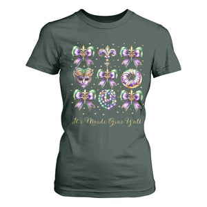 Coquette Bow Mardi Gras T Shirt For Women It's Mardi Gras Y'all Fleur De Lis Mask TS09 Dark Forest Green Print Your Wear