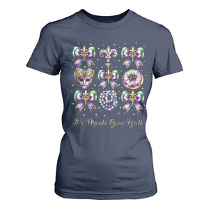 Coquette Bow Mardi Gras T Shirt For Women It's Mardi Gras Y'all Fleur De Lis Mask TS09 Navy Print Your Wear