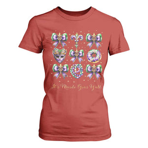 Coquette Bow Mardi Gras T Shirt For Women It's Mardi Gras Y'all Fleur De Lis Mask TS09 Red Print Your Wear
