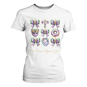 Coquette Bow Mardi Gras T Shirt For Women It's Mardi Gras Y'all Fleur De Lis Mask TS09 White Print Your Wear