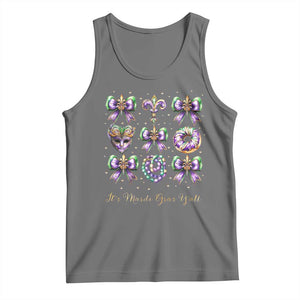 Coquette Bow Mardi Gras Tank Top It's Mardi Gras Y'all Fleur De Lis Mask TS09 Black Heather Print Your Wear