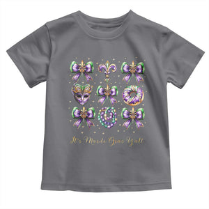 Coquette Bow Mardi Gras Toddler T Shirt It's Mardi Gras Y'all Fleur De Lis Mask TS09 Charcoal Print Your Wear