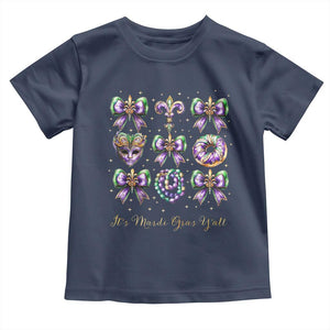 Coquette Bow Mardi Gras Toddler T Shirt It's Mardi Gras Y'all Fleur De Lis Mask TS09 Navy Print Your Wear