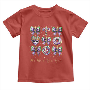 Coquette Bow Mardi Gras Toddler T Shirt It's Mardi Gras Y'all Fleur De Lis Mask TS09 Red Print Your Wear