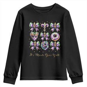 Coquette Bow Mardi Gras Youth Sweatshirt It's Mardi Gras Y'all Fleur De Lis Mask TS09 Black Print Your Wear