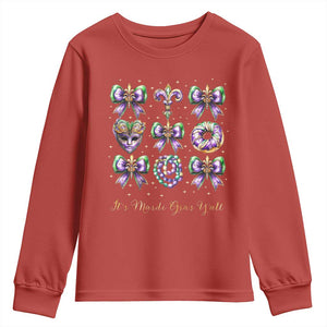Coquette Bow Mardi Gras Youth Sweatshirt It's Mardi Gras Y'all Fleur De Lis Mask TS09 Red Print Your Wear