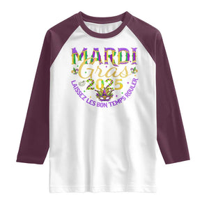 Mardi Gras 2025 Raglan Shirt Laissez Les Bon Temps Rouler TS09 White Maroon Print Your Wear