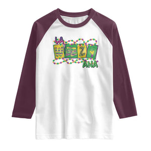 Mardi Gras La Weezy Ana Raglan Shirt TS09 White Maroon Print Your Wear