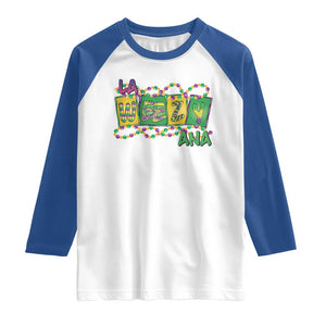 Mardi Gras La Weezy Ana Raglan Shirt TS09 White Royal Print Your Wear