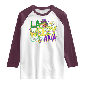 Mardi Gras Raglan Shirt La Weezy Ana Hip Hop Aligator Louisiana TS09 White Maroon Print Your Wear
