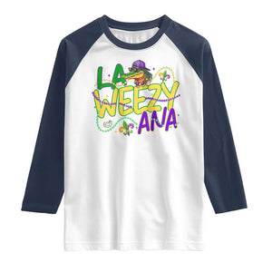 Mardi Gras Raglan Shirt La Weezy Ana Hip Hop Aligator Louisiana TS09 White Navy Print Your Wear
