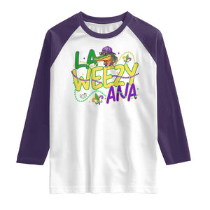 Mardi Gras Raglan Shirt La Weezy Ana Hip Hop Aligator Louisiana TS09 White Purple Print Your Wear
