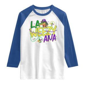 Mardi Gras Raglan Shirt La Weezy Ana Hip Hop Aligator Louisiana TS09 White Royal Print Your Wear