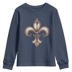Aesthetic Fleur De Lis Youth Sweatshirt TS09 Navy Print Your Wear