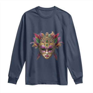 Jeweled Mask Louisiana Mardi Gras Long Sleeve Shirt TS09 Navy Print Your Wear