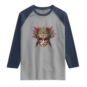 Jeweled Mask Louisiana Mardi Gras Raglan Shirt TS09 Sport Gray Navy Print Your Wear