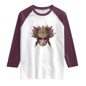 Jeweled Mask Louisiana Mardi Gras Raglan Shirt TS09 White Maroon Print Your Wear
