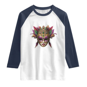 Jeweled Mask Louisiana Mardi Gras Raglan Shirt TS09 White Navy Print Your Wear