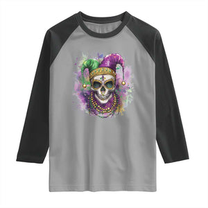 Skeleton Jester Louisiana Mardi Gras Raglan Shirt TS09 Sport Gray Black Print Your Wear