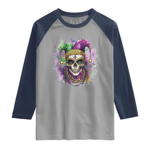 Skeleton Jester Louisiana Mardi Gras Raglan Shirt TS09 Sport Gray Navy Print Your Wear