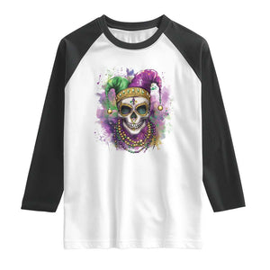 Skeleton Jester Louisiana Mardi Gras Raglan Shirt TS09 White Black Print Your Wear