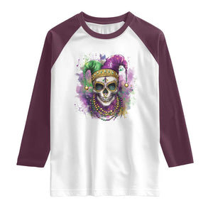 Skeleton Jester Louisiana Mardi Gras Raglan Shirt TS09 White Maroon Print Your Wear