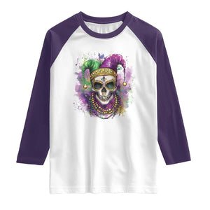 Skeleton Jester Louisiana Mardi Gras Raglan Shirt TS09 White Purple Print Your Wear