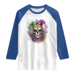 Skeleton Jester Louisiana Mardi Gras Raglan Shirt TS09 White Royal Print Your Wear