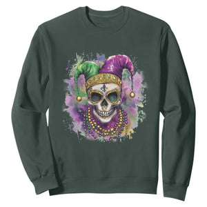 Skeleton Jester Louisiana Mardi Gras Sweatshirt TS09 Dark Forest Green Print Your Wear