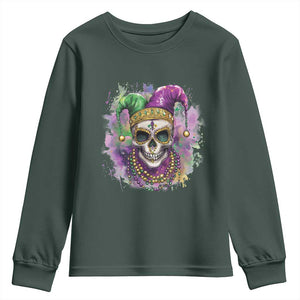 Skeleton Jester Louisiana Mardi Gras Youth Sweatshirt TS09 Dark Forest Green Print Your Wear