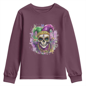 Skeleton Jester Louisiana Mardi Gras Youth Sweatshirt TS09 Maroon Print Your Wear