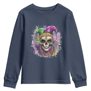 Skeleton Jester Louisiana Mardi Gras Youth Sweatshirt TS09 Navy Print Your Wear