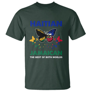 Haitian Jamaican T Shirt The Best Of Both Worlds Butterfly Haiti Jamaica Flag TS09 Dark Forest Green Printyourwear